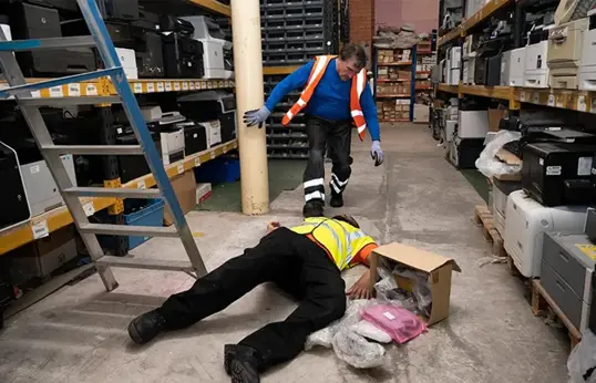 First Aider Responding To Someone Who Has Fallen In The Workplace - Blog Page