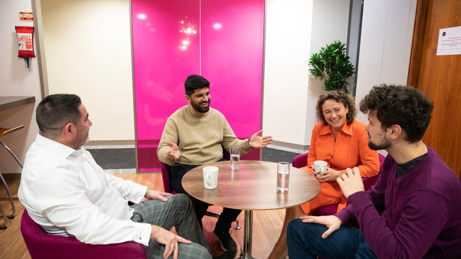 team of people having a positive talk about mental health