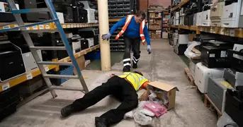 First Aider Responding To Someone Who Has Fallen In The Workplace - Listing Page